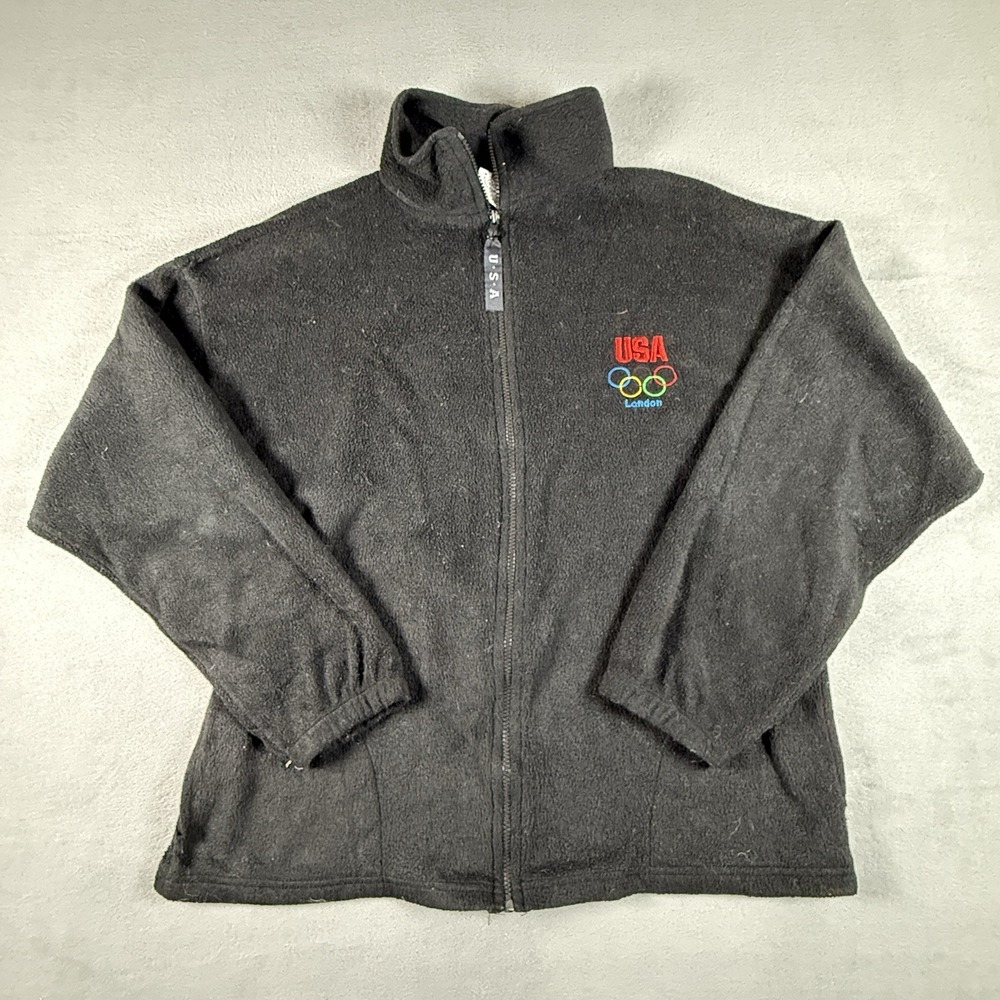 Men's US Olympic Committee Black Fleece Jacket Team USA London Size L Full‎ Zip